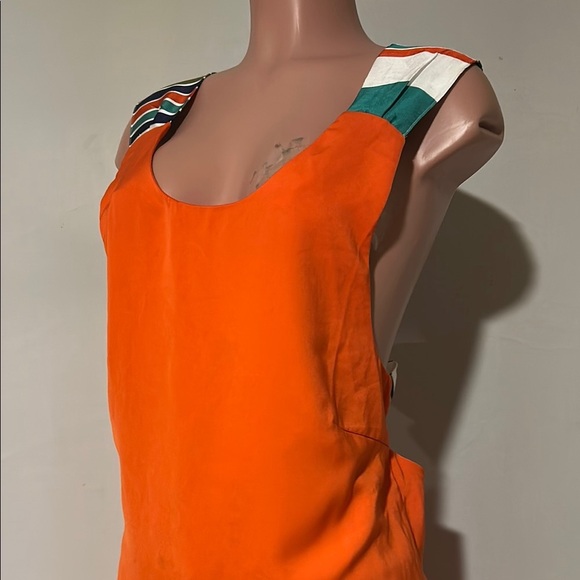Lulus Women's Orange Joyful Multi Stripe Tie-Back Mini Shift Dress Size Large - Picture 5 of 11